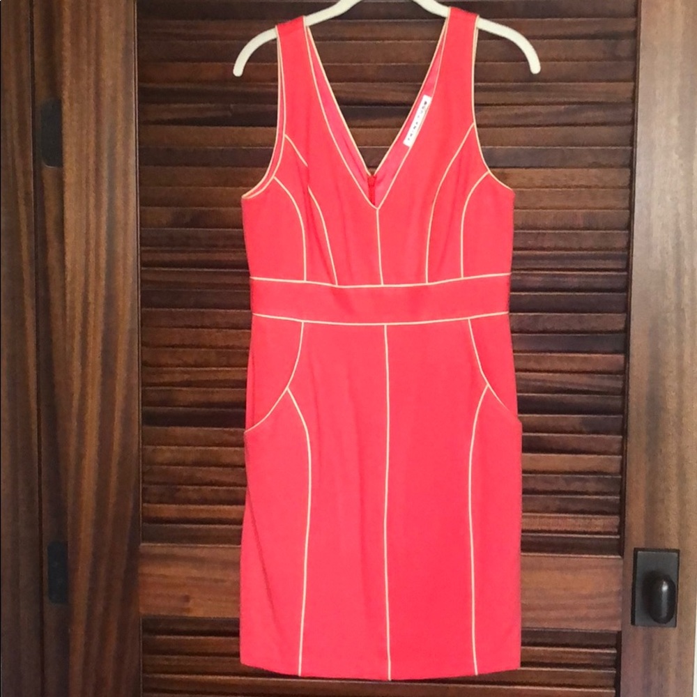 Trina Turk coral sleeveless double v neck dress